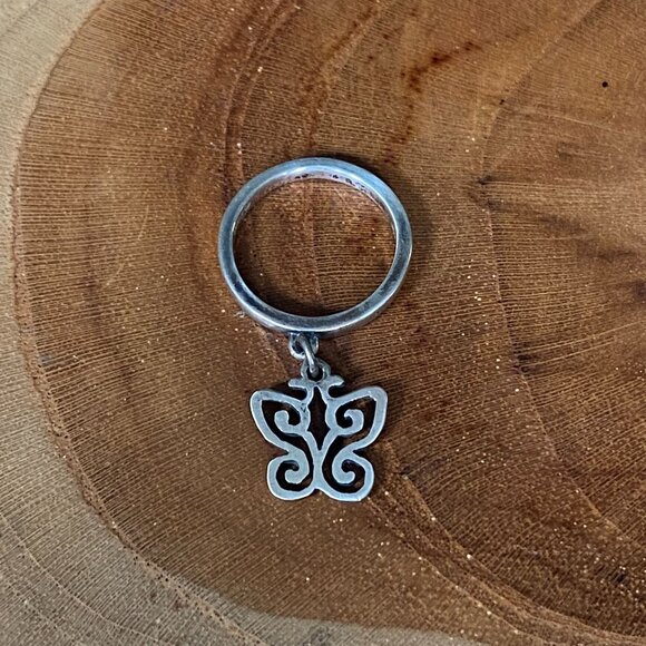 RETIRED James Avery Butterfly Dangle Ring, Size 4, Sterling Silver - Picture 1 of 3